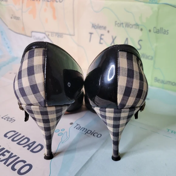 Vintage 1950s Heels Shoes Pumps Elegant Black & White Checkered Women's Size 7 - Picture 5 of 9
